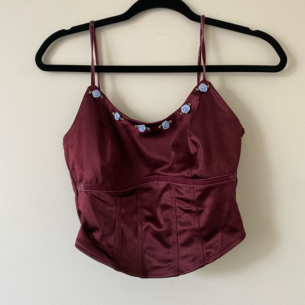 Burgundy Corset top with rosette detail